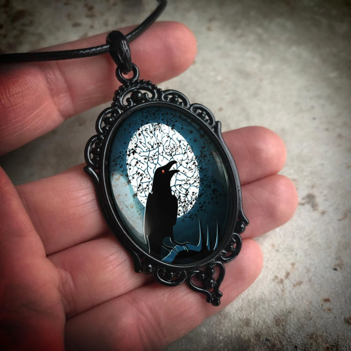 Ворон Nevermore Готическая ворона Хэллоуин ужас Ювелирные изделия стеклянная