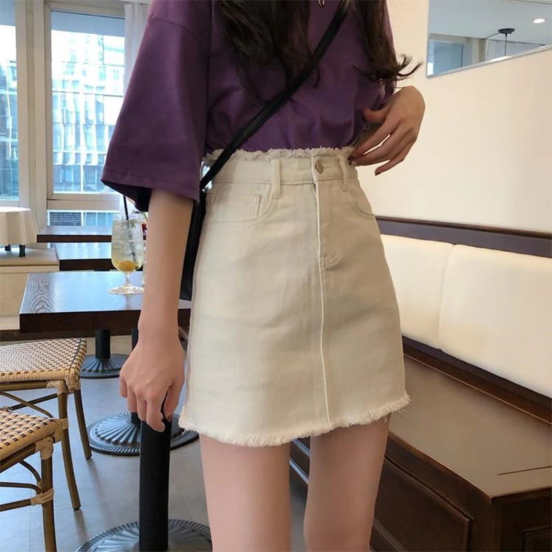 Denim Short Skirt Women's Summer New Black White 2023 Denim Short Skirt Women's Korean Large Versatile College Style High Waist