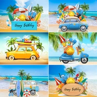 summer tropical palms trees sea beach travel bus photography backdrop children birthday photophone background for photo studio