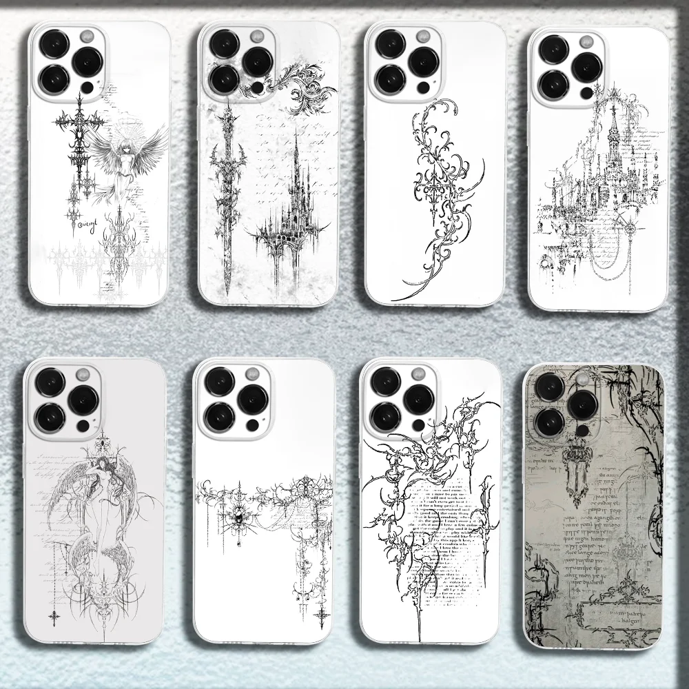 Фото Готический чехол для телефона Cyber Sigil Cross для iPhone 16,15,14,13,12,11 Plus, Pro, Max, XR, XS, X, Plus, SE, мини-прозрачный мягкий чехол №1