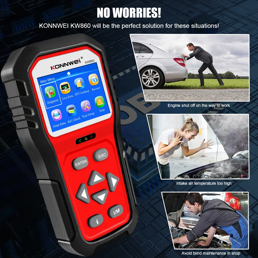 Автомобильный сканер KONNWEI KW860 OBD2, автомобильный диагностический инструмент OBDII, Полный режим, обновленный KW850 ODB сканер, автомобильные инструменты, считыватель кодов