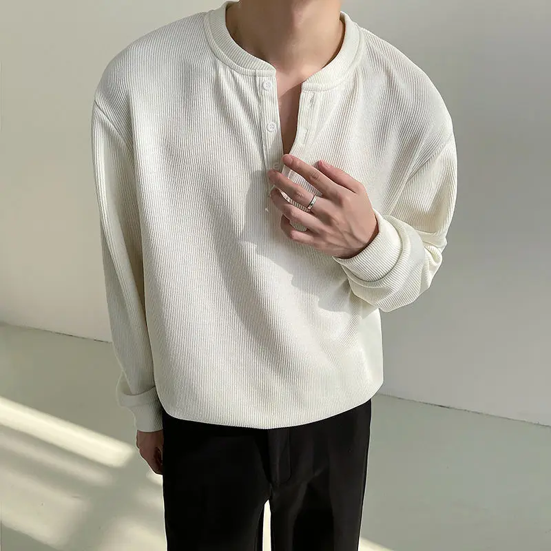 Мужская футболка с длинным рукавом и воротником Генри