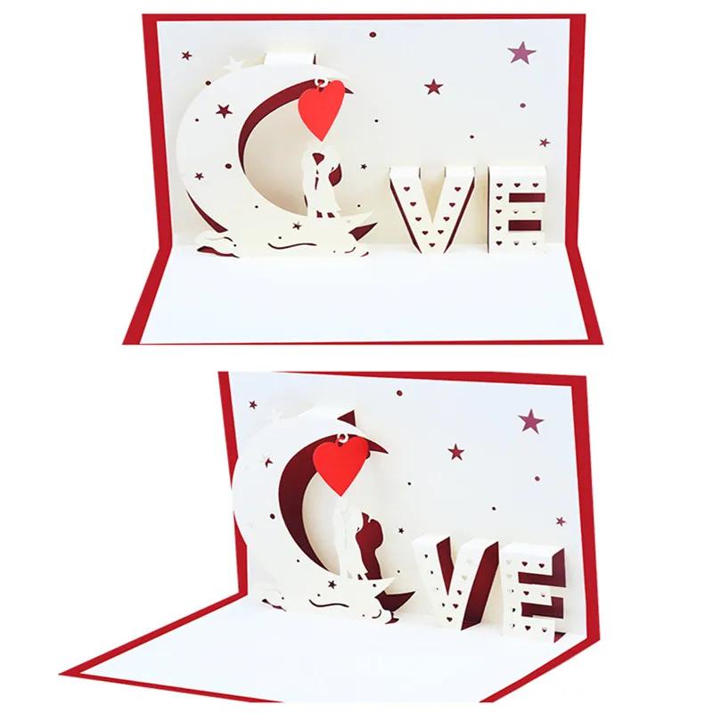 

Valentine's Day 3D Pop Up Greeting Card Creative Moon LOVE Paper Sculpture Anniversary Profess Love Girlfriend Couple Gifts