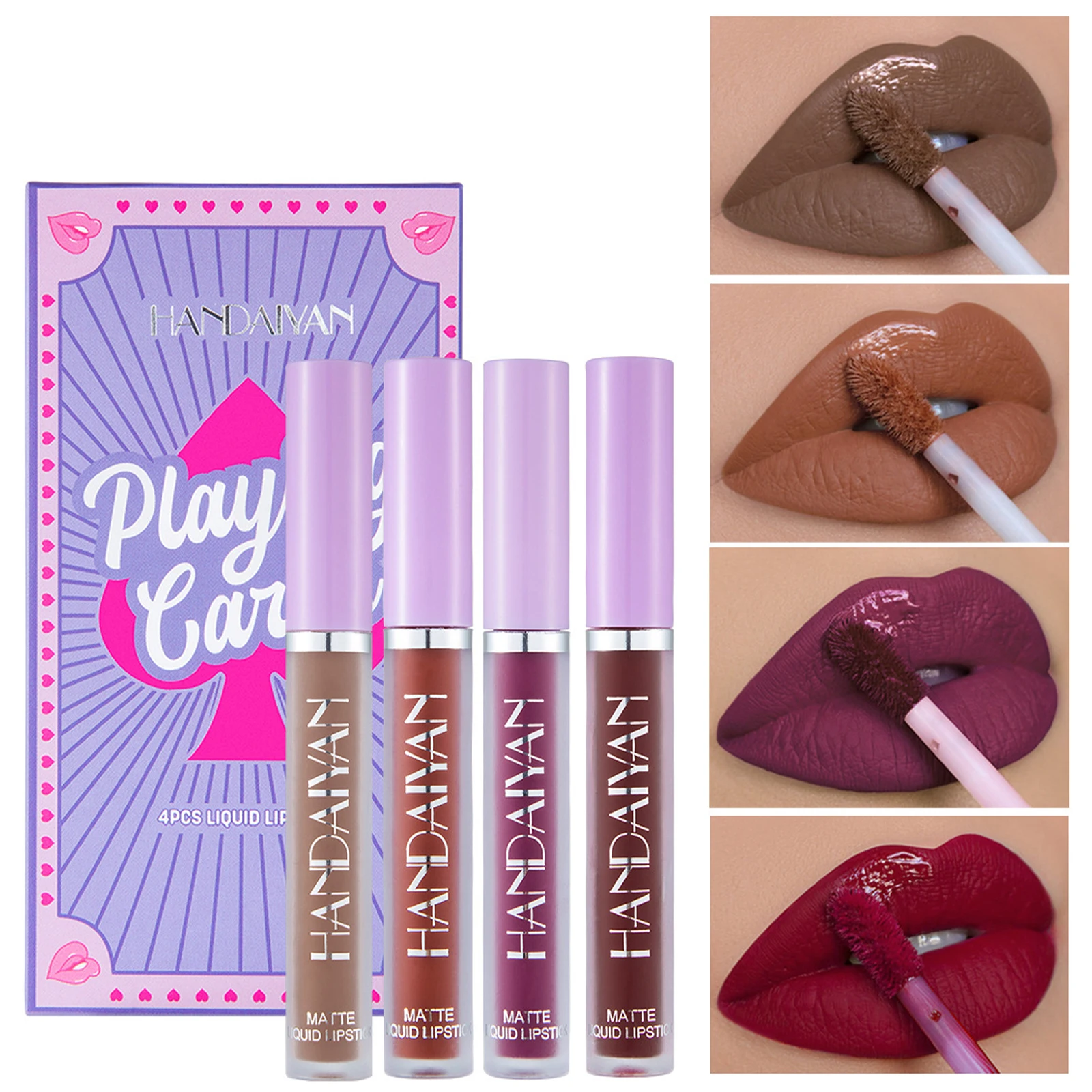 

4 Colors Poker Lip Stain Set Matte Liquid Lipstick Waterproof Glitter Lasting Non-stick Cup Masquerade Green Lips Glitter Kit