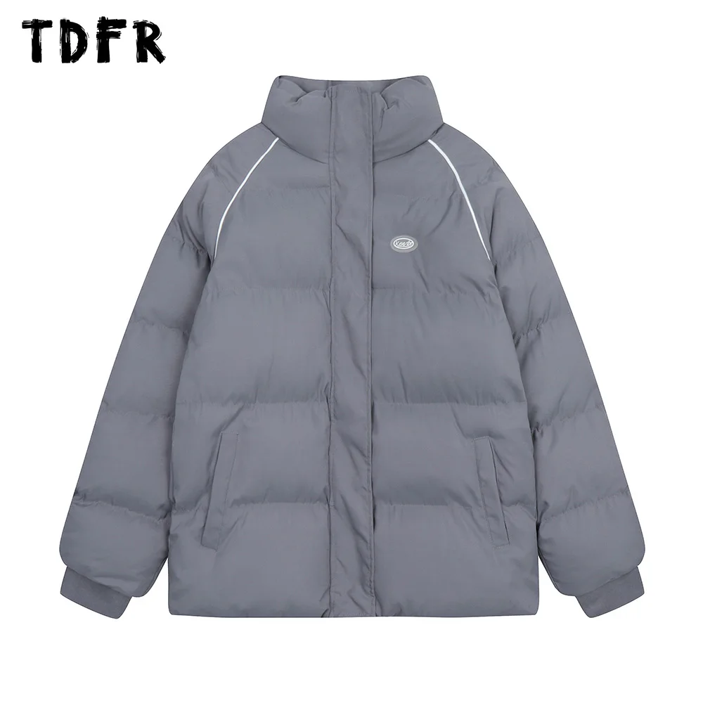 

Letter Quilted Jacket Mens Winter Casual Loose Stand Collar Long Sleeve Zipper Warm Outerwear Men