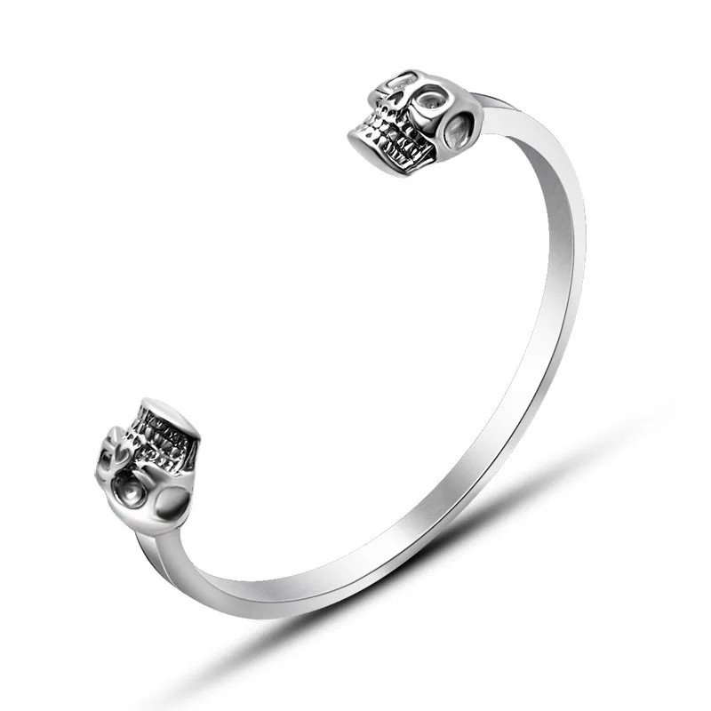 

Браслет UFOORO из титановой стали в стиле ретро, открытое готическое двойное искусство, мужские и женские индивидуальные украшения в виде черепа