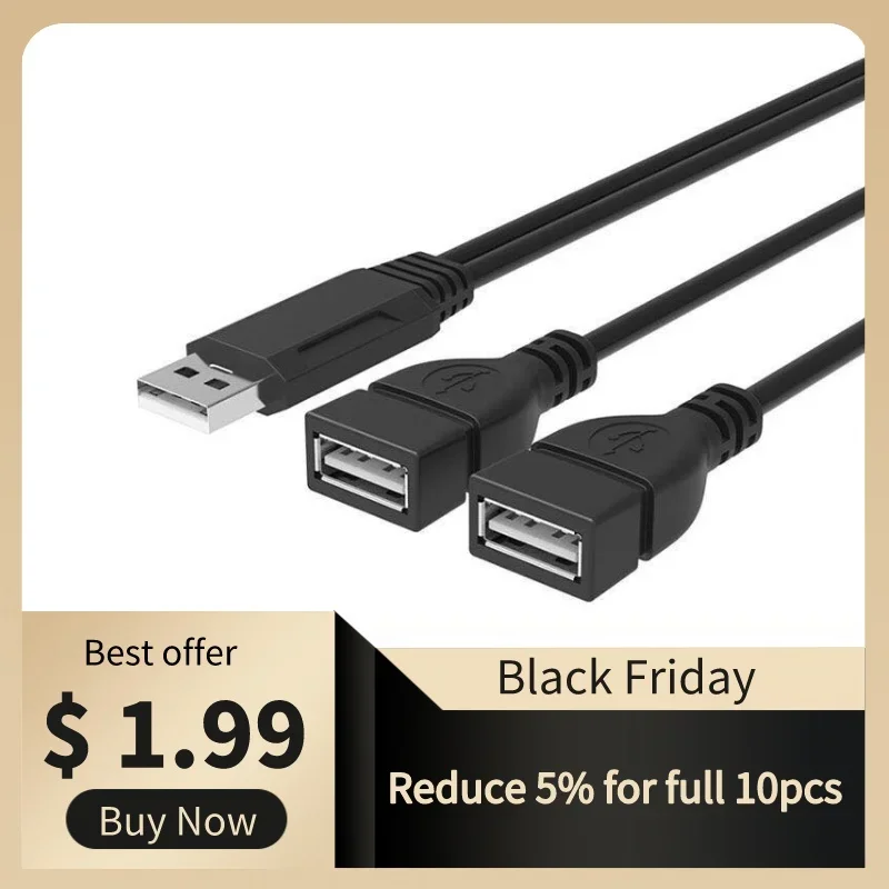 

USB 2.0 A 1 male to 2 Dual USB Female Data Hub Power Adapter Y Splitter USB Charging Power Cable Cord Extension Cable
