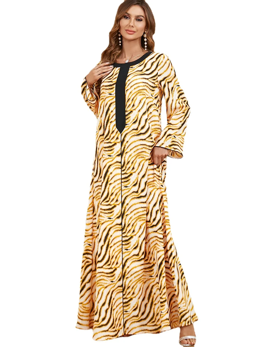 

Women Dresses Summer 2023 Party O Neck Flare Sleeve Leopard Print Luxury Birthday Elegant Abaya Gold Dress
