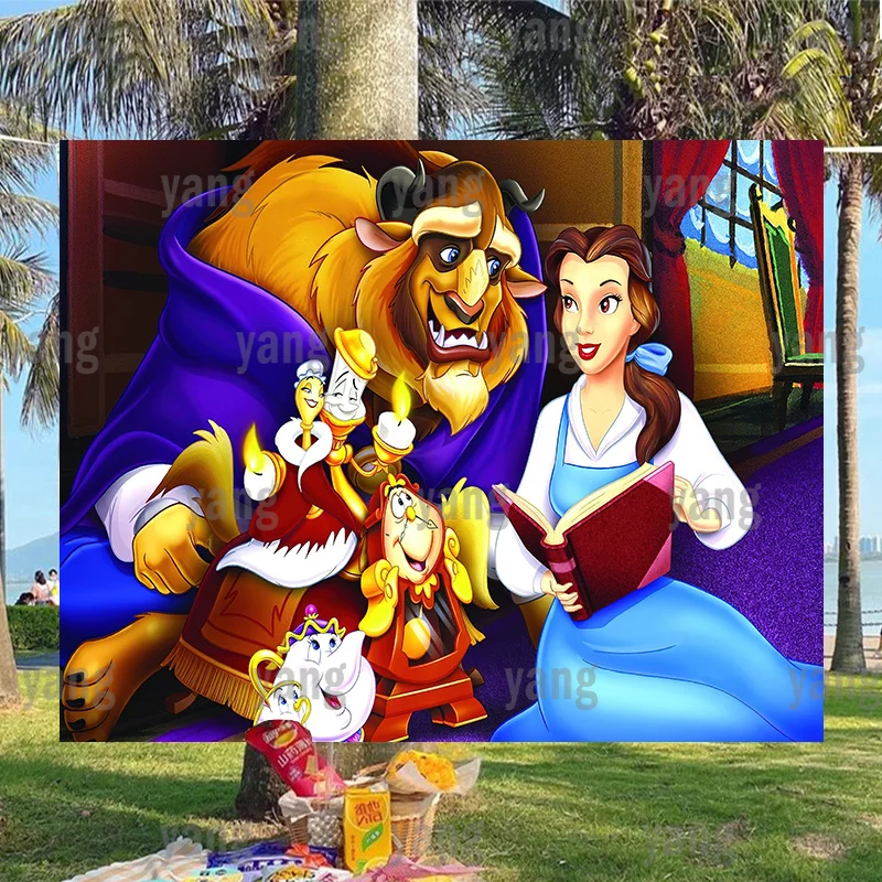 

Beauty and The Beast Backdrop Belle DIY Disney Princess Girls Birthday Party Photo Background Baby Shower Prop Decoration Banner