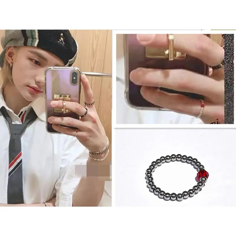 

Kpop Hwang Hyunjin Same Stretch Beaded Little Finger Ring Korean Fashion Stray Idol Group Fans Gift Teen Items For Women's Men's