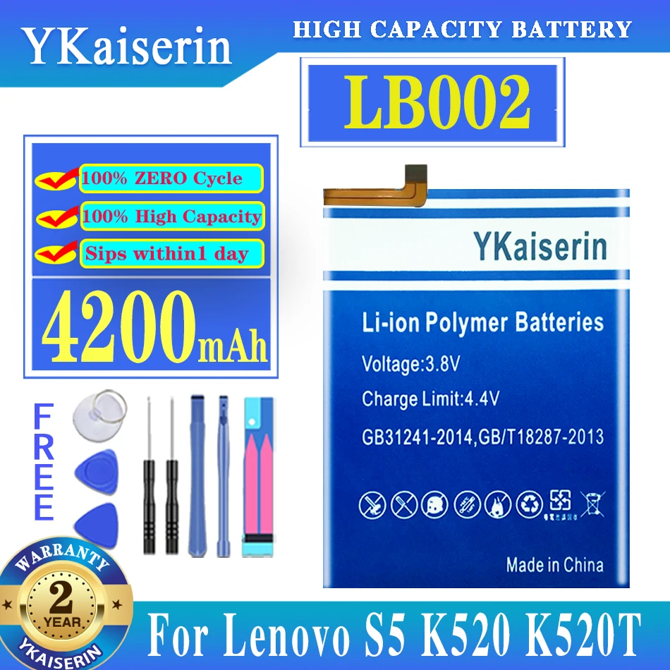 

YKaiserin For Lenovo Battery LB002 LB 002 4200mAh Battery For Lenovo S5 K520 K520T Mobile Phone Battery + Free Tools