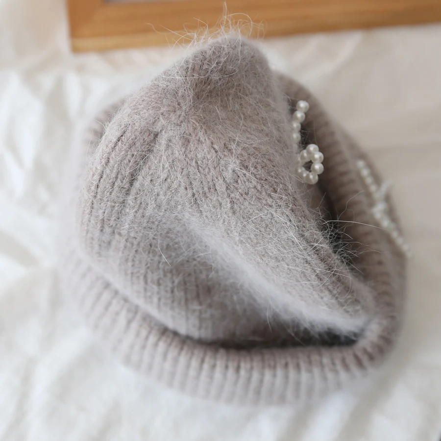 Новые корейские вязаные шапки с бантом и жемчугом зимняя шапка из Ангорского