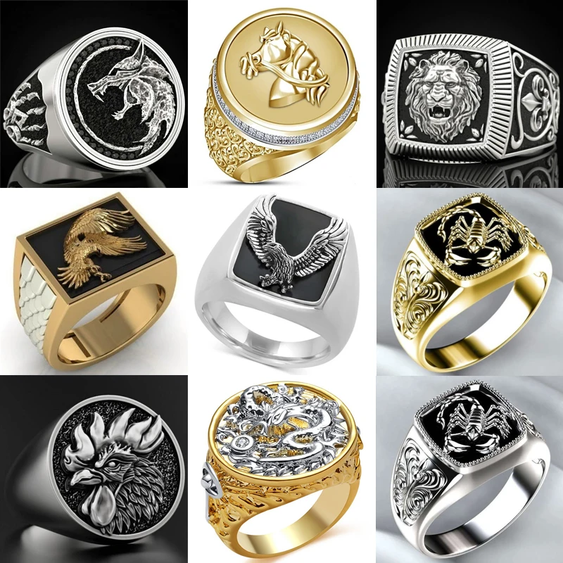 

Milangirl Vintage Dragon Rings Black Gun Animal Male Ring Fashion Gothic Punk Ring Party Jewelry Chinese Style
