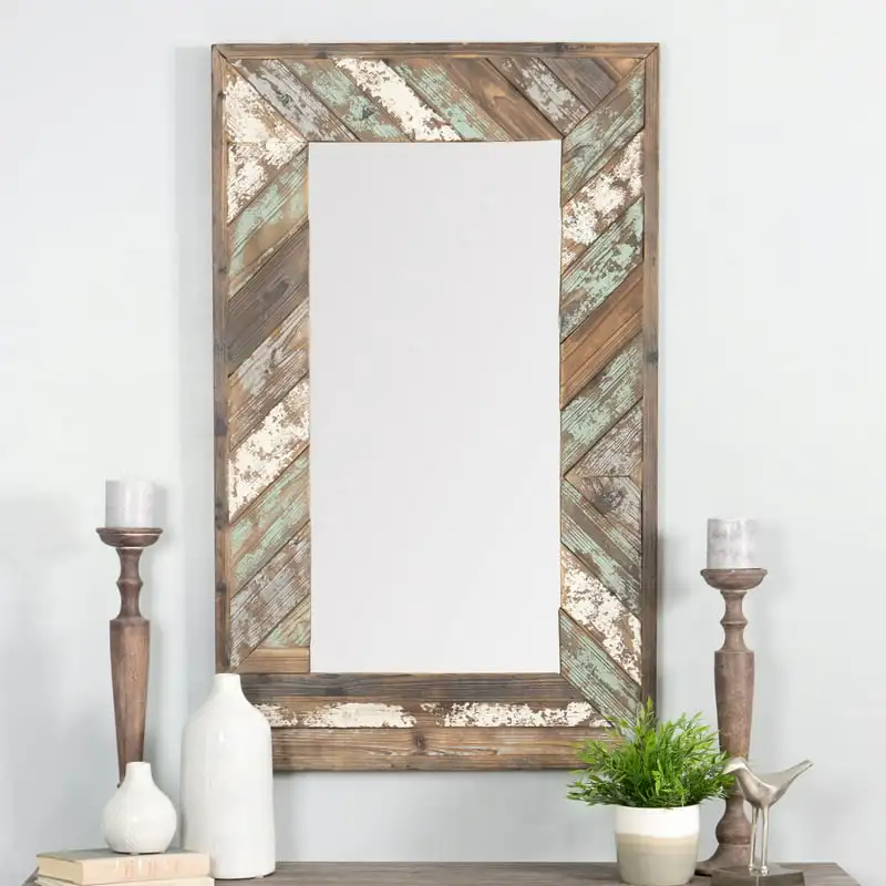 

Distressed Wood Slat Wall Mirror, Multi-colored, 43