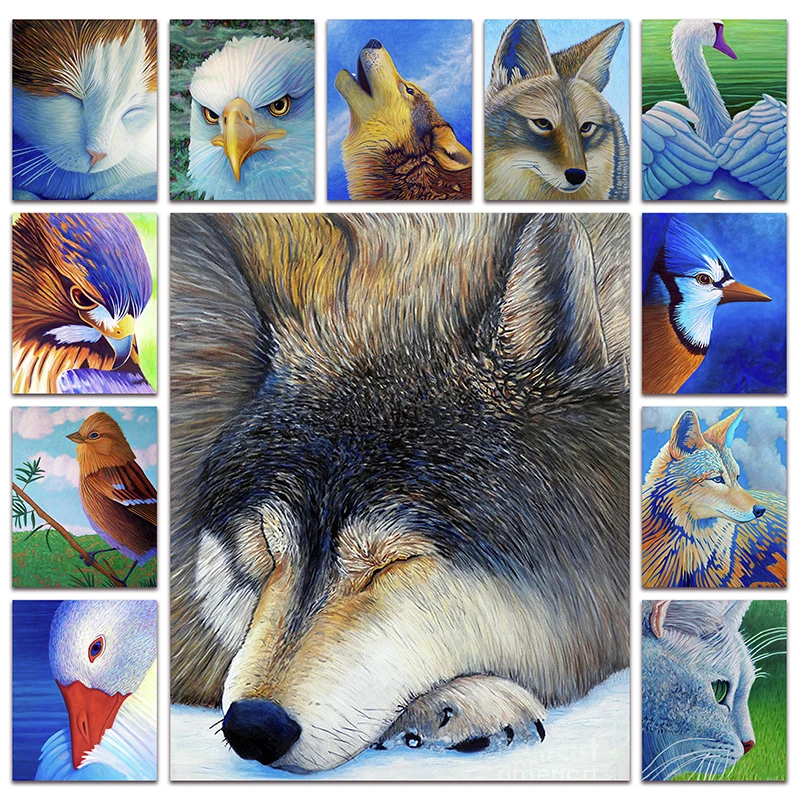 

5D Full Square Diamond painting embroidery Cross stitch Animals wolf fox cow cat eagle swan bird DIY Round Drill Drawing mosaic