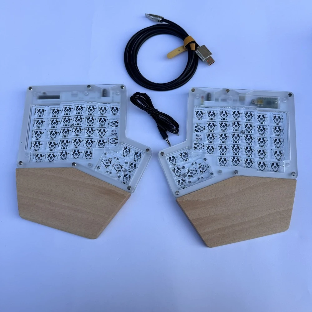 Фото Комплект проводной раздельной клавиатуры Ergodox, изготовленный из акрилового материала, с поддержкой горячей замены, RGB-подсветкой, QMK/VIAL, ортолинейными индикаторами, механическая клавиатура. №5
