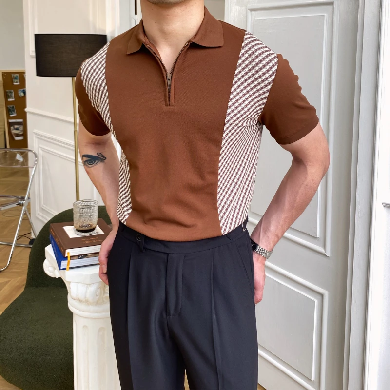 

2022 Summer Men's Polo Shirt Short Sleeve Lapel Tee Tops Fashion Stitching Casual T-shirts Business Social Polos Men Clothing