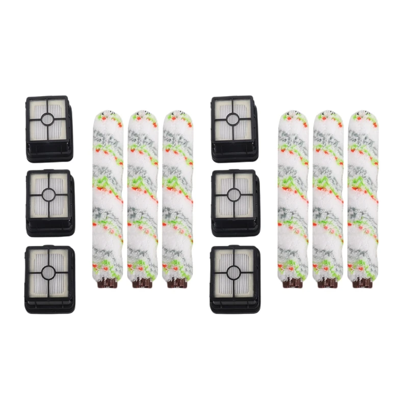 

6 Pack Multi Surface Pet Brush Roll 2306 and 6 Pack 1866 Vacuum Filter Compatible with Bissell Crosswave 1785 2306 2551