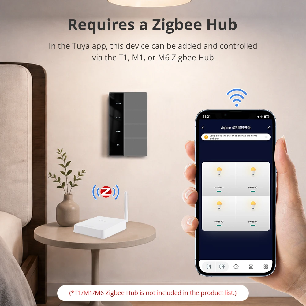 Фото Умный выключатель Zemismart Zigbee с дисплеем, серый, кнопочный, совместим с Tuya Home Assistant, с возможностью настройки названия кнопки №3