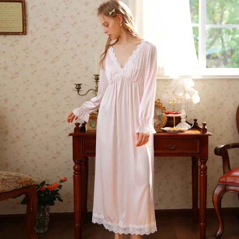 Женская сексуальная ночная рубашка с низким v-образным вырезом и длинными