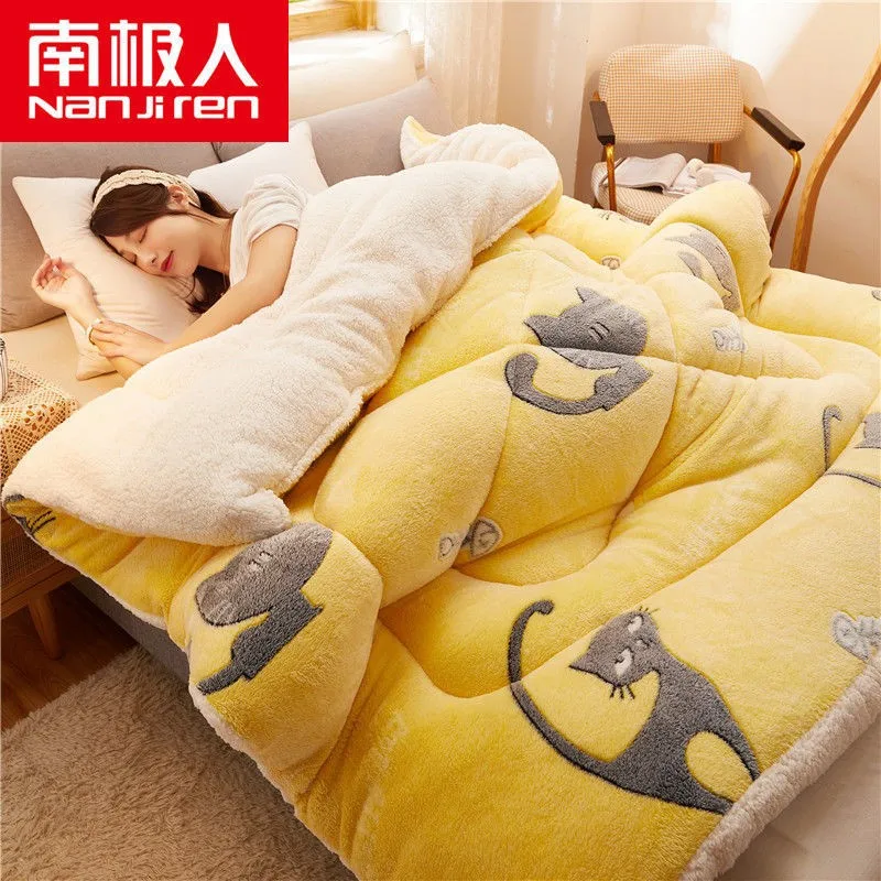 

Single Double Queen Size Quilt Thick Warm Duvet Double-sided Velvet Blanket Cashmere Quilted Very Warm Winter Plush Comforter
