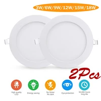 2pcs round led panel light ultra thin downlight 220v 3w6w9w12w15w18w led ceiling recessed light for indoor bathroom
