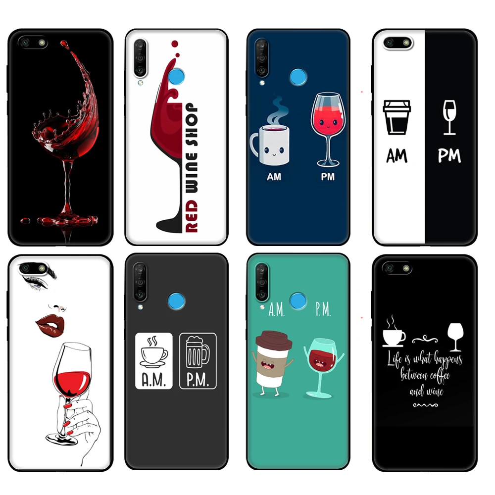 Black tpu Case For Huawei Honor 50 Lite PRO 20 10 10i 20S 30S 30 7A 7s 7C Cover Coffee Wine Cup
