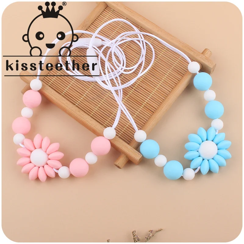 

Kissteether New Infant Cartoon Silicone Flower Necklace Creative Baby Silicone Beads Chewing Pure Handmade Pendant Necklace Toy