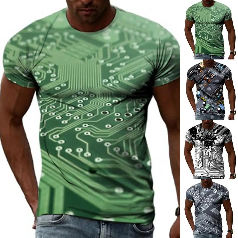 

Digital 3D Print Men T-shirt Chic Short Sleeve O Neck Summer Top Creative Machine Printing Men Top Wear-resistant Summer Top