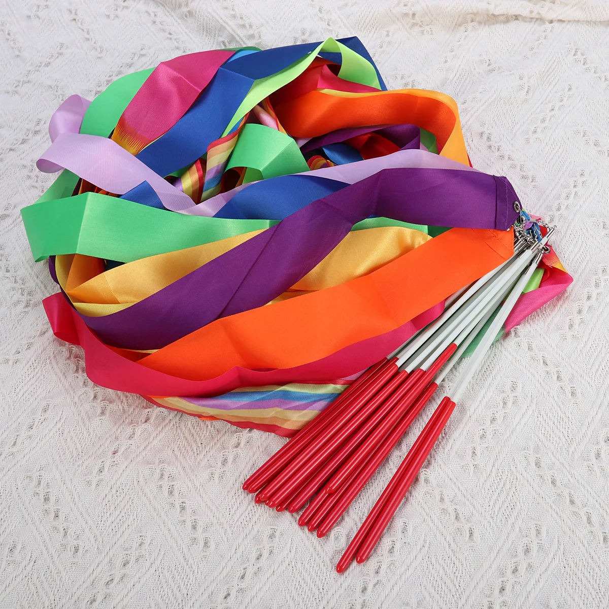 

Dance Ribbons with Wands Rhythmic Gymnastics Ribbon Rainbow Streamers Beautiful Coloured Ribbon for Adults Kids