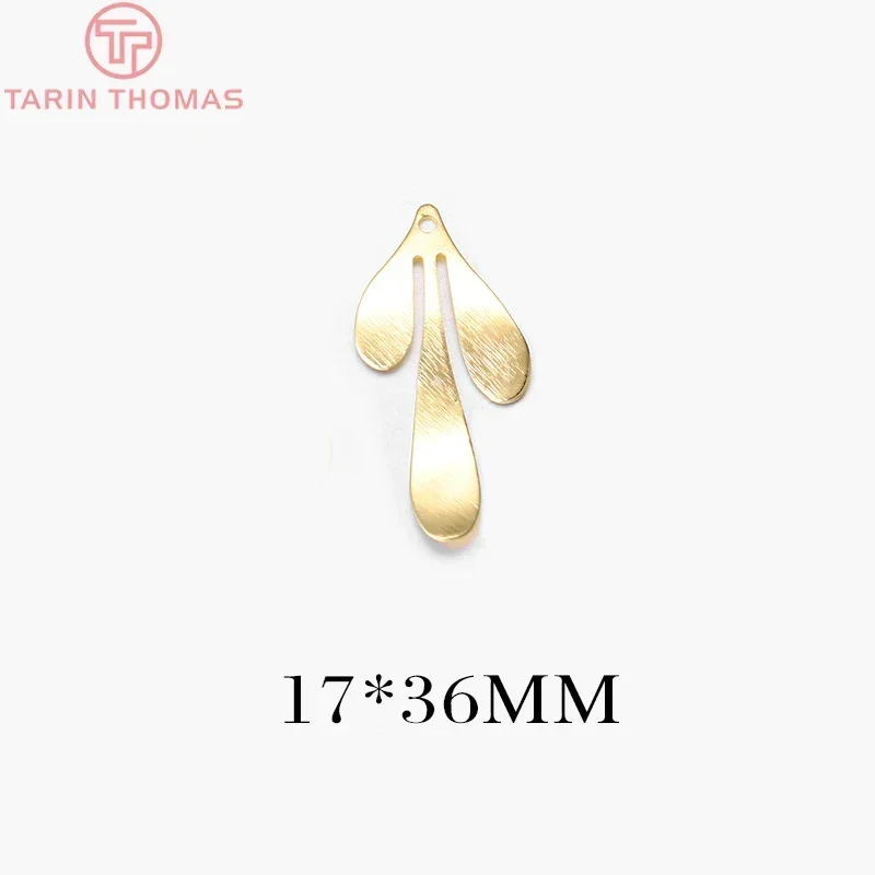 (163)10 шт. 17x36 мм отверстие 2 24-каратное золото цвет латунь лист дерева листья