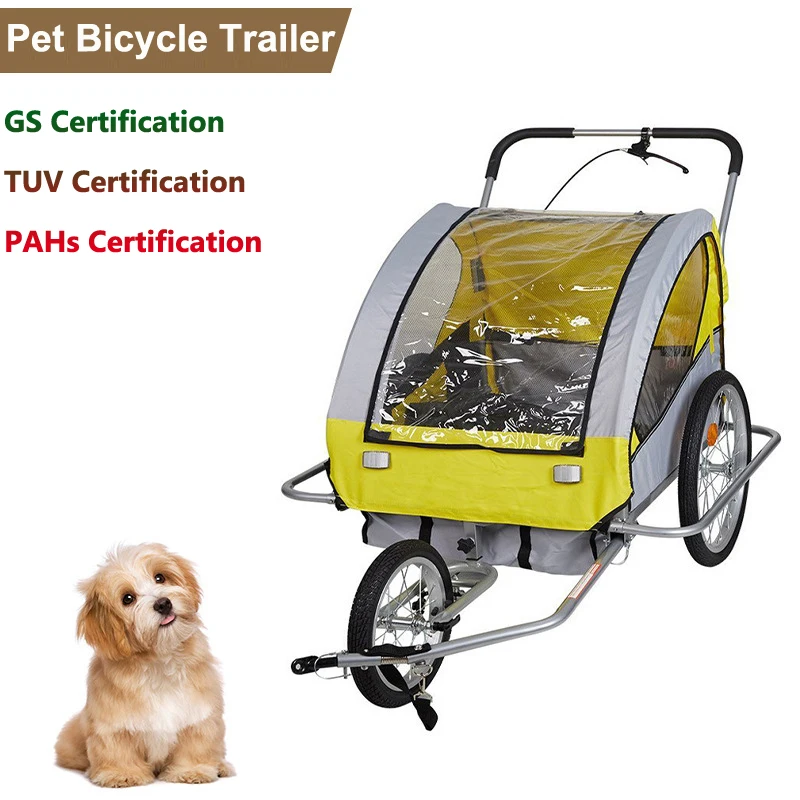 Fashion Yellow Pet Bike Trailer Foldable Cat and Dog Travel Cart Dual Purpose Outdoor Camping Luggage Transport Vehicle