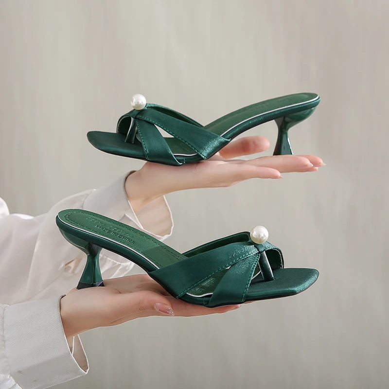 

Women's Flip Flops 2022 Fashion Women's Slippers Women's Pinch Toe Stiletto Shoes Pearl Party Shoes Woman Shoes High Heels Sexy