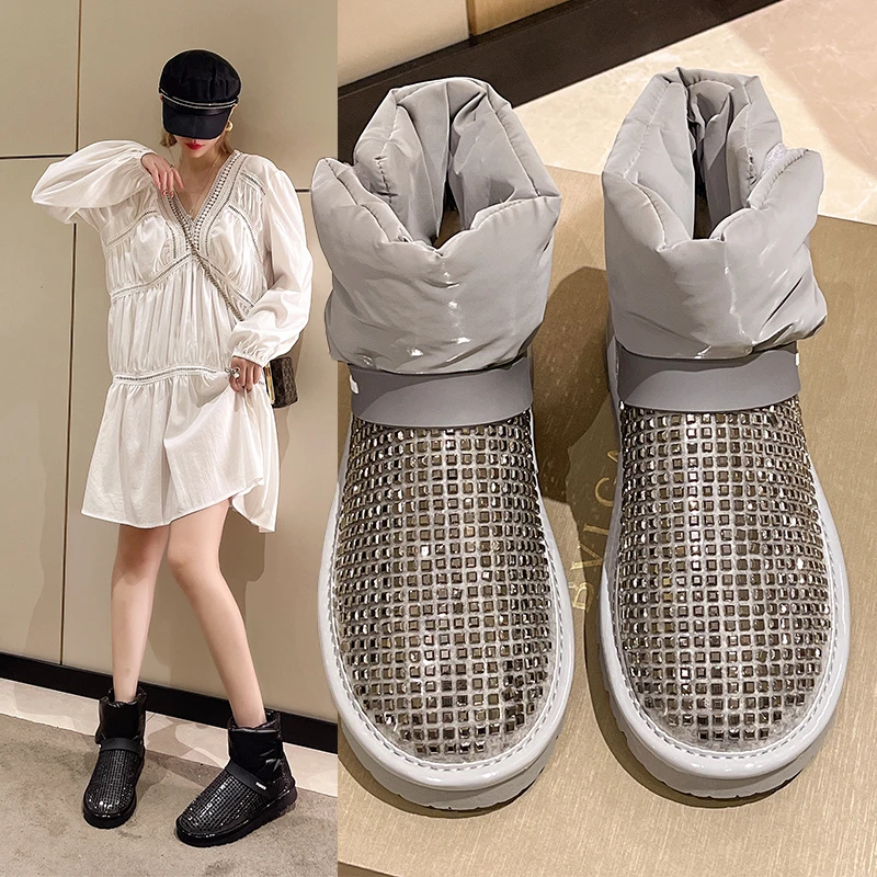 

Модные женские зимние ботинки со стразами 2022 теплая Тканевая обувь до щиколотки для женщин Зимняя плюшевая обувь на платформе