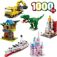1000pcs block 6 in 1 space shuttle police military vehicle princess castle diy moc building brick toy for girl boy kids gift bag
