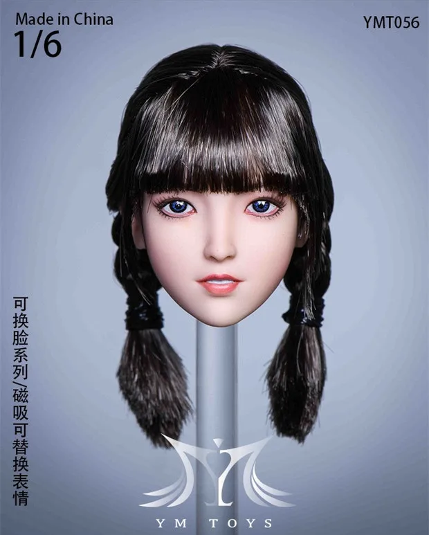 

YMTOYS YMT056 1/6 Facial Expressions Swichable Female Soldier Twist braid Cute Loli Girl Head Sculpt fit 12“ PH dolls