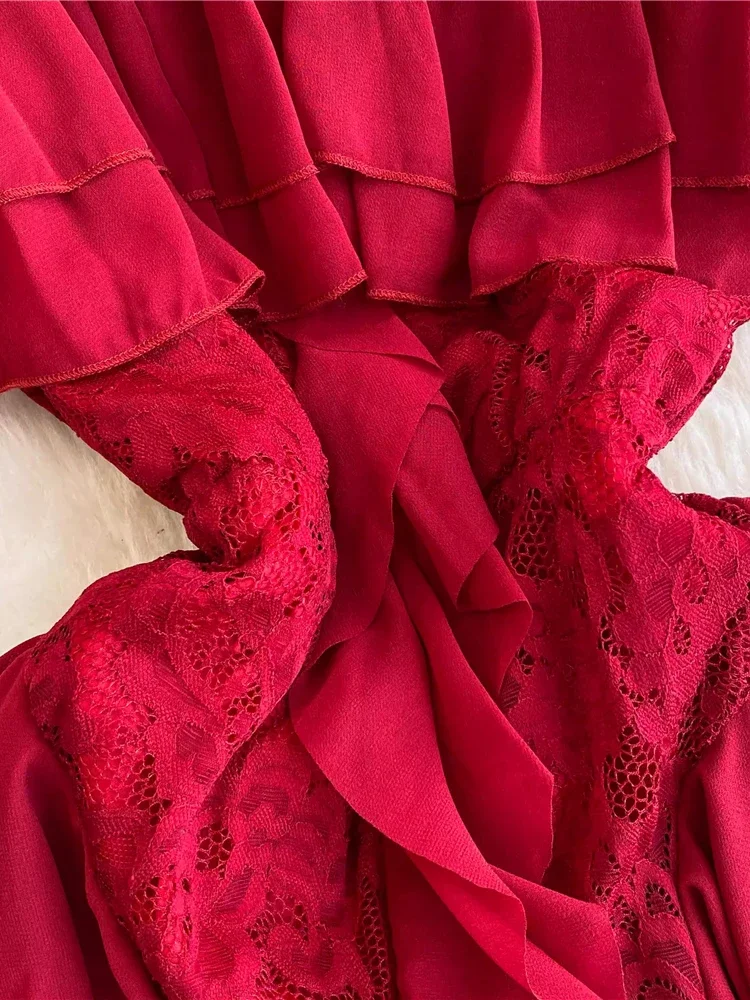 Женское длинное кружевное платье в стиле пэчворк элегантное платье-трапеция с