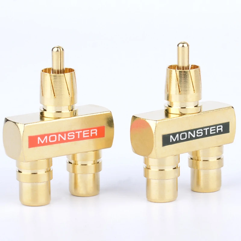 1 RCA штекер на 2 гнездо Позолоченный Медный AV аудио один в два и разъема адаптеры -