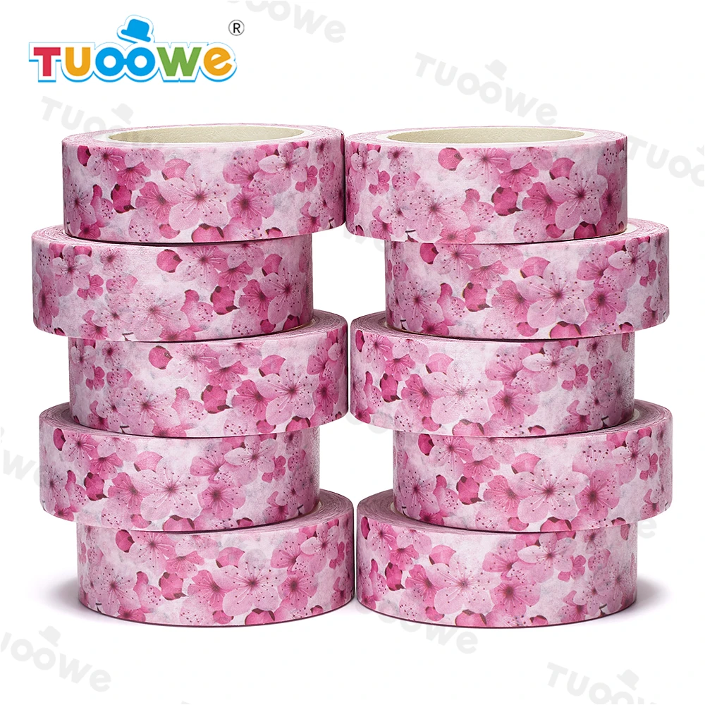 

NEW 10pcs/Lot 15mm x 10m Pink Cherry Sakura Print Scrapbook Paper Masking Adhesive Washi Tape washi tape set designer mask