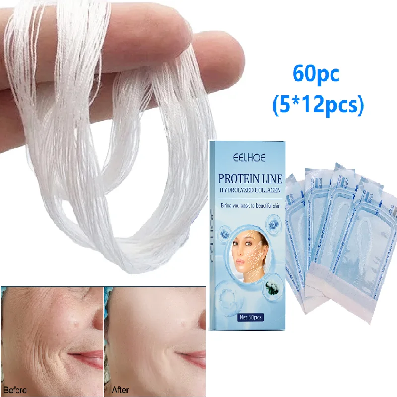 60pcs No Needle Gold Protein Line Absorbable Anti-wrinkle Firming Facial Filler Fade Fine Lines Collagen Thread Anti-Aging Serum