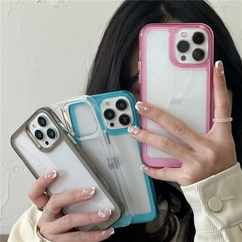 

Simple Pure Color Transparent Space Shell Ultra Wave Slim Phone Case for IPhone 13 12 11 Pro XS Max X XR 8 7 Plus Solid Cover