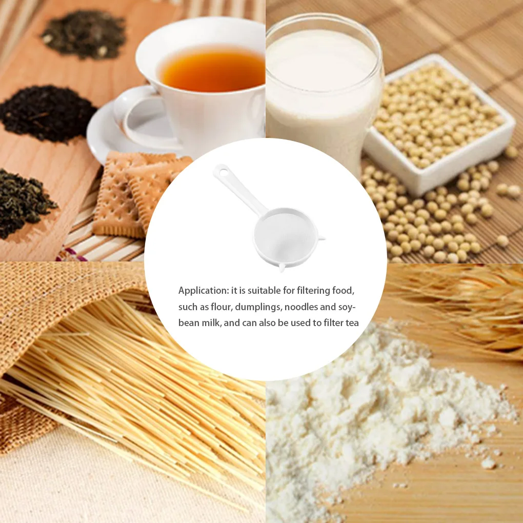 Новый портативный сито из нержавеющей стали с пластиковой поверхностью и переходником для повески в кухони.