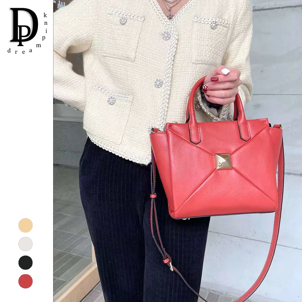 

Luxury Small Women Tote Bag Fashion Designer Genuine Leather Big Rivet Business Lady Handbag Cowhide 2023 Female Shoulder Purse