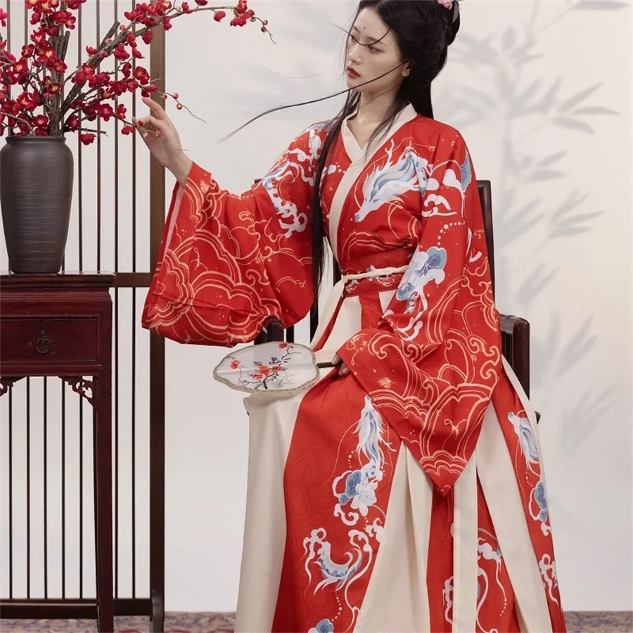 Фото Hanfu Groen Rood Zomer Kostuum Vrouw Китайская традиция Oude Jurk Oosterse коммерчески Jurk Elegantie Tang Dynastie Gerbiling №5