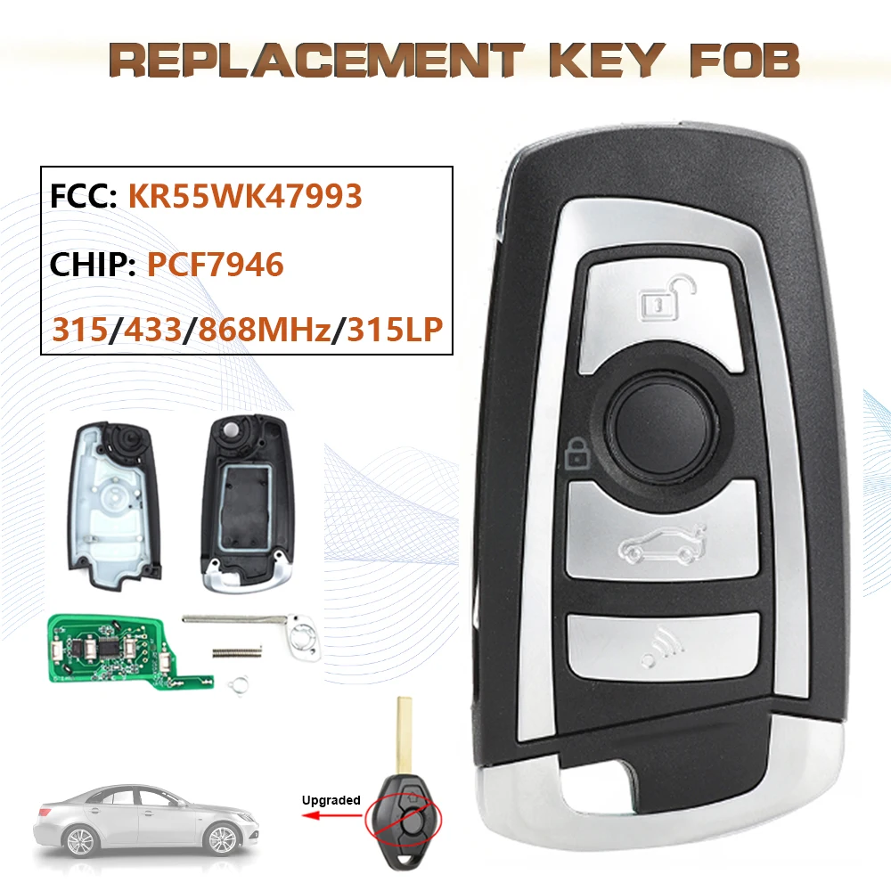 KEYECU FCC:KR55WK47993 315/433/868MHz/315LP CAS2 4B Modified Flip Remote Key Fob ID46 Chip HU92 Blade for BMW E60 5 E63 6 Series