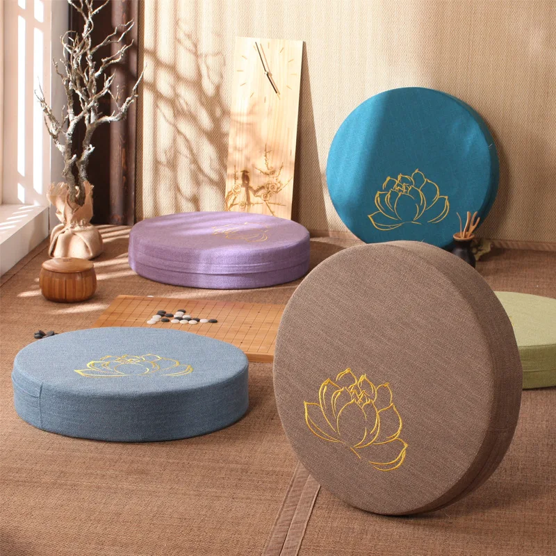 

Round Linen Seat Cushion Tatami Balcony Bay Window Padded Meditation Cushion Tatami Mat Meditation Lotus