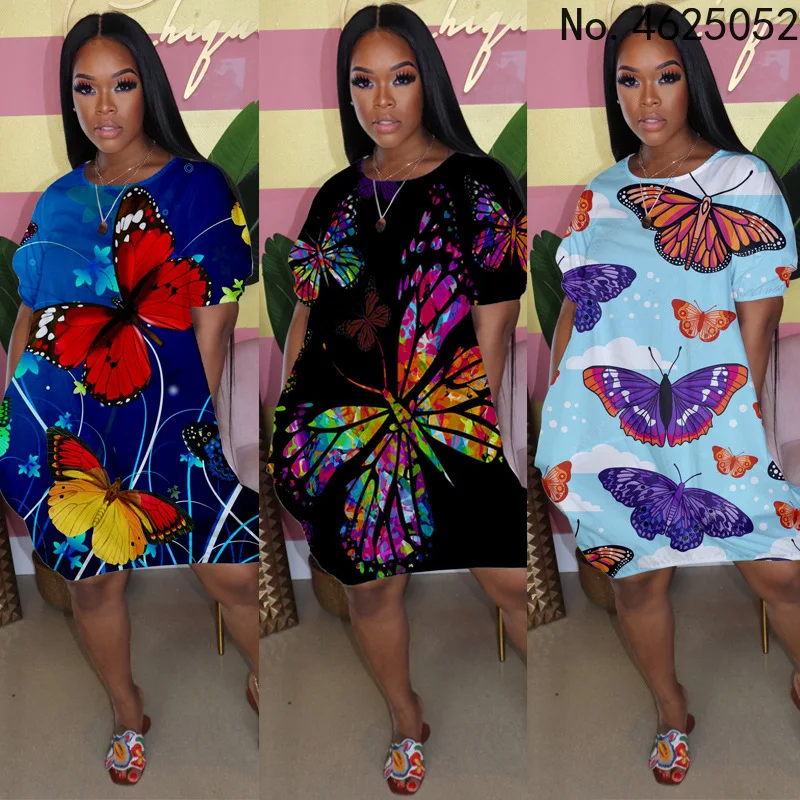 

Платья с Африканским принтом, летние африканские женские платья с круглым вырезом и коротким рукавом из полиэстера, черные и синие платья д...
