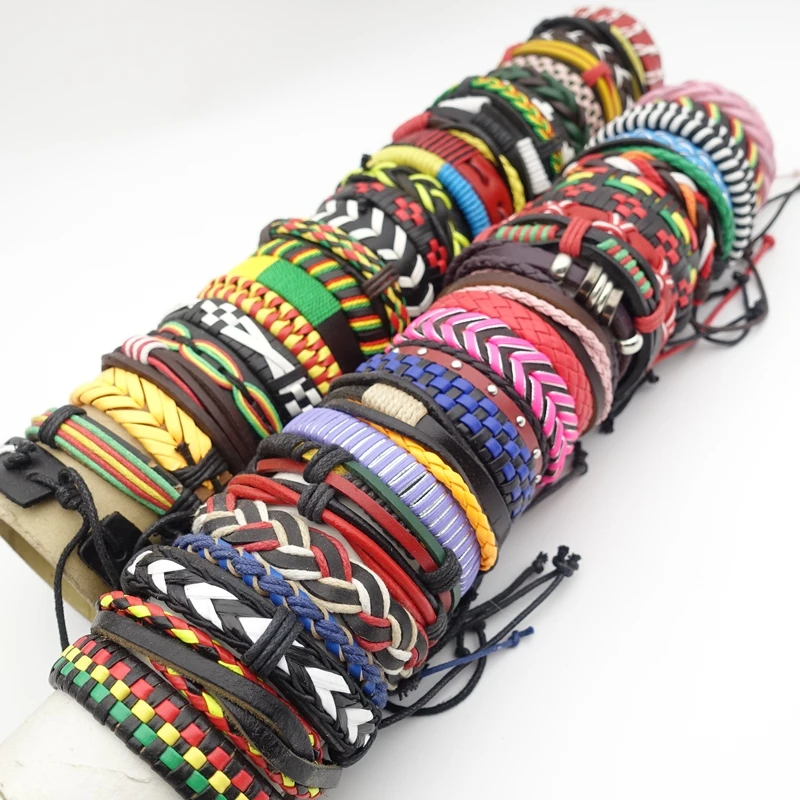 50 шт. разноцветные кожаные браслеты-манжеты для мужчин и женщин