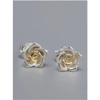 allergy friendly s925 silver retro gold five petal rose earrings for women female lady temperament flower ear studs jewelry
