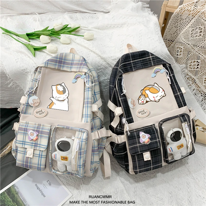 

Anime Natsume's Book of Friends Teacher Cat Madara Merch Student Schoolbag Girl Ins Japanese Unisex Plaid Backpack Fashionable
